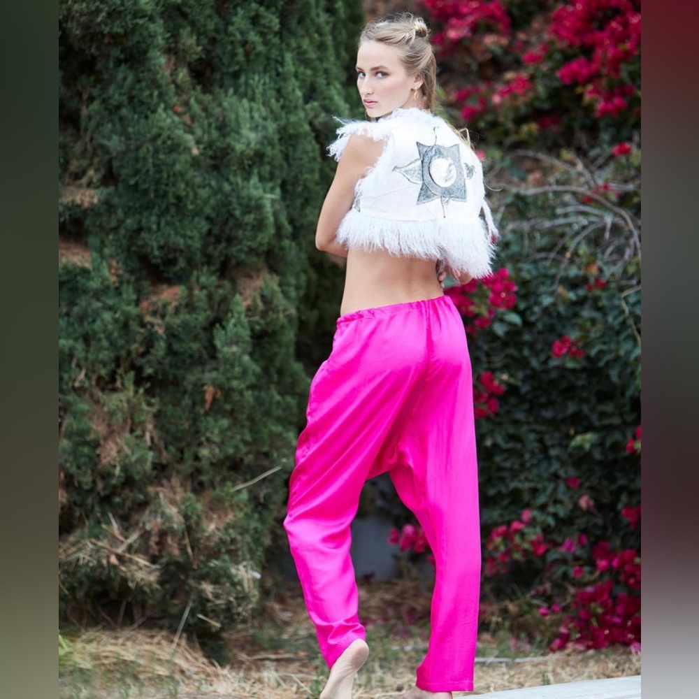 Silk hot neon pink harem pants- katharine story